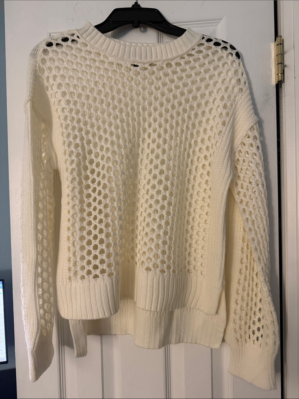 Rachel Roy Women's Cream Open-Knit Crewneck Sweater